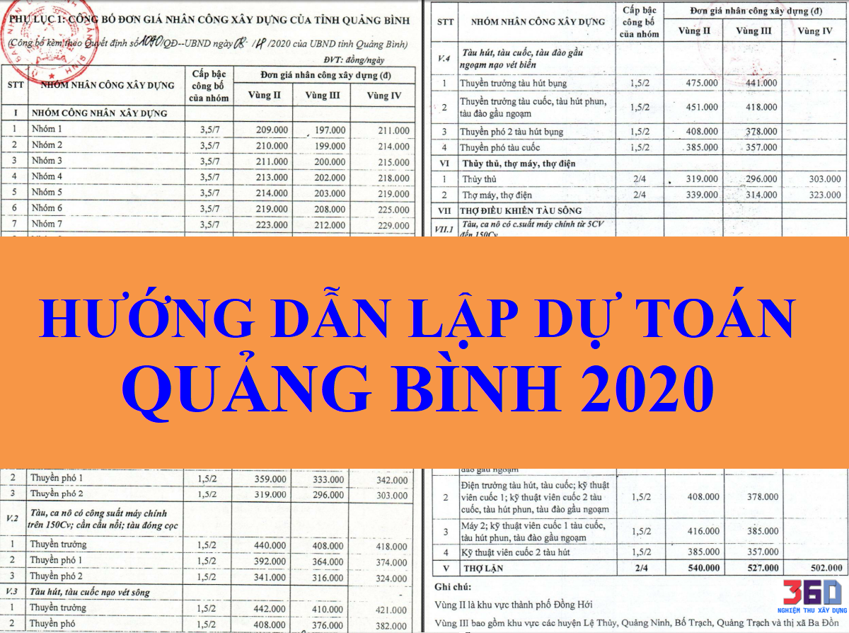 Hướng dẫn dự toán Quảng Bình 2020 máy theo Quyết định 1060 ngày 8/4/2020 và nhân công 1070 7/4/2020